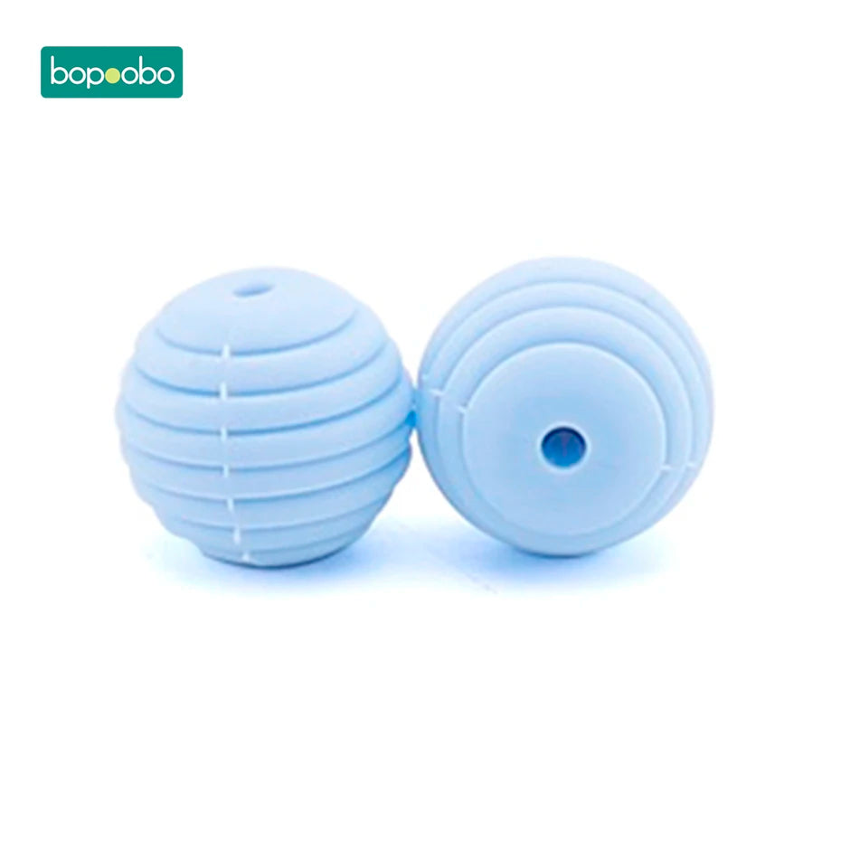 Bopoobo 10 Stück Silikonperlen Baby-Beißring Runde Spiralperlen Lebensmittelqualität 15mm DIY Gewindebohrung BPA-freie Perlen Baby-Beißringe