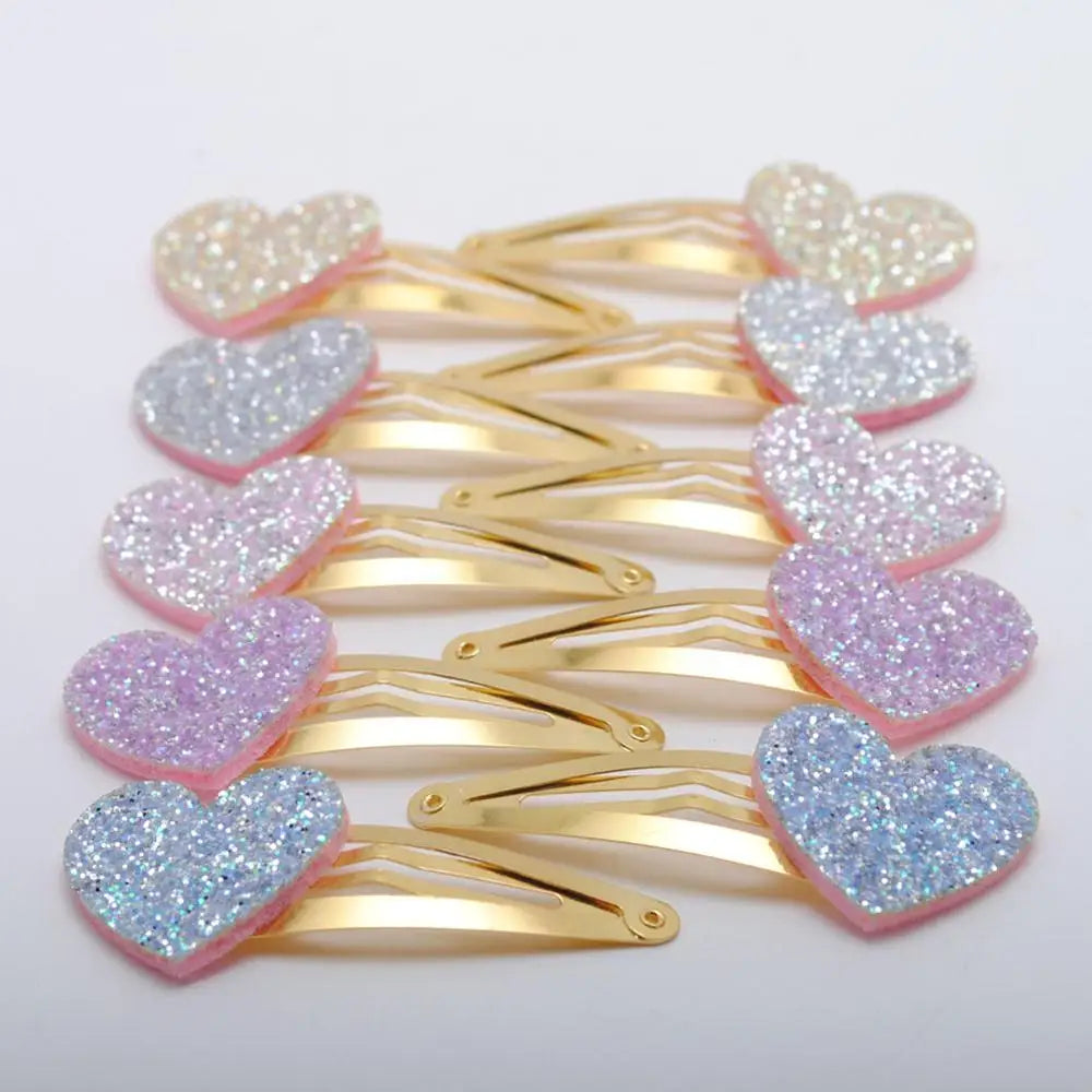 10 Stück/Los Kleine Mädchen-Haarspangen Glitzernde Herzchen Geburtstagsgeschenk Baby Mädchen Haar-Accessoires Kinder Haarspange für Kinder
