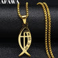 Ichthys Jesus Fisch Kreuz Christus Gott Anhänger Halskette für Frauen Männer Edelstahl Goldfarbe Christliche Kette Schmuck N1482S02