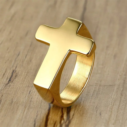 Vnox Einzigartiger Kreuz-Flachring für Herren, glänzender Edelstahl Christus Jesus Gebet Glaube Anel Bruderschaftsringe