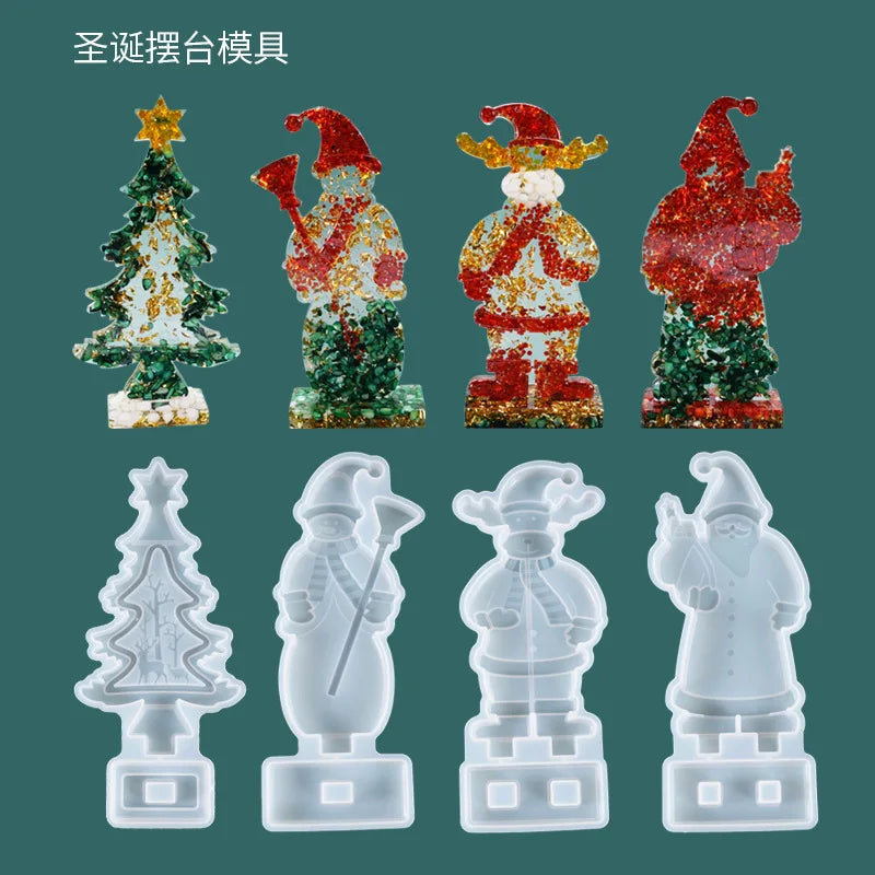 2024 DIY Weihnachts-Set Harzform Silikon Weihnachtsbaum Schneemann Transparent Epoxidharz Ornamente für handgemachte Dekoration