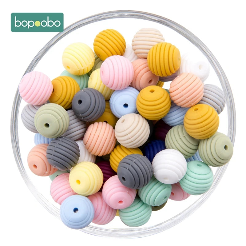 Bopoobo 10 Stück Silikonperlen Baby-Beißring Runde Spiralperlen Lebensmittelqualität 15mm DIY Gewindebohrung BPA-freie Perlen Baby-Beißringe