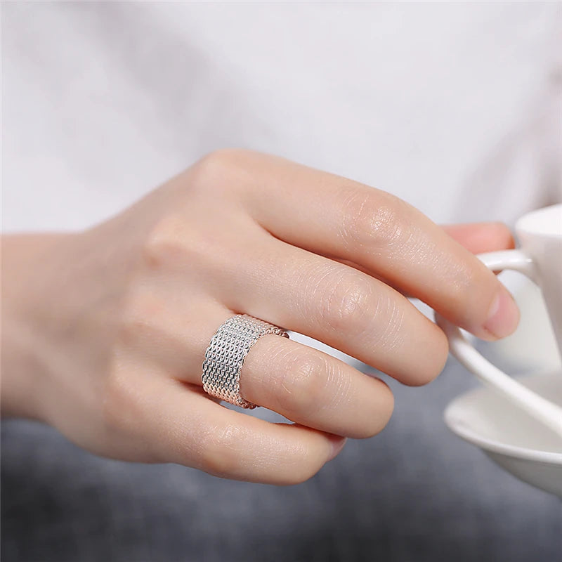 DOTEFFIL 925 Sterling Silver Multi-Line Chain Heart Necklace Bracelet Network Ring  For Women Wedding Engagement Party Jewelry