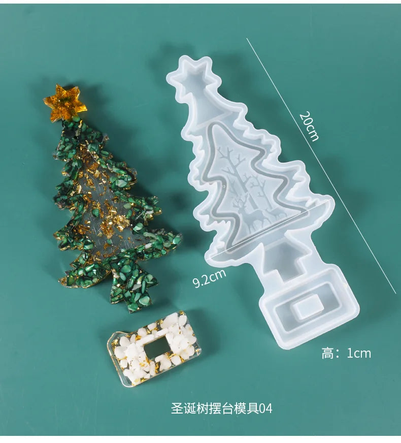 2024 DIY Weihnachts-Set Harzform Silikon Weihnachtsbaum Schneemann Transparent Epoxidharz Ornamente für handgemachte Dekoration