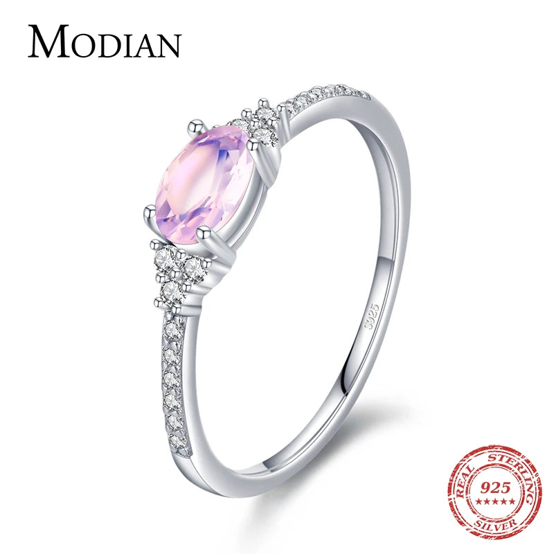 MODIAN 925 Sterling Silber Rosa Mondstein Eleganter Stapelbarer Fingerring Eternity Bands für Damen Weihnachtsgeschenke Feiner Schmuck