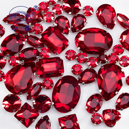 Glitter Mixed Shape Glass Rhinestones For Clothes Pink Flatback Craft Gems Crystal Sew On Rhinestone With Claw 50PCS/PACK S048