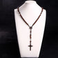 Christus Jesus Holzperlen 8mm Rosenkranzperlen Kreuz Autoanhänger Geflochtene Seilkette Halskette Religiöser Orthodoxer Gebetsschmuck