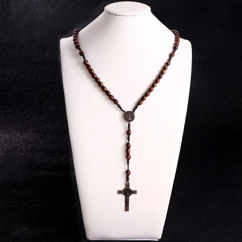 Christus Jesus Holzperlen 8mm Rosenkranzperlen Kreuz Autoanhänger Geflochtene Seilkette Halskette Religiöser Orthodoxer Gebetsschmuck