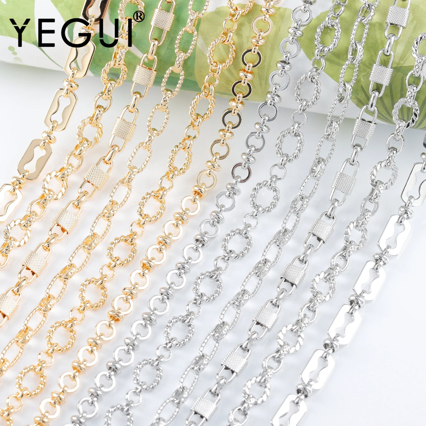 YEGUI C257, DIY-Kette, 18 Karat vergoldet, Kupfer, rhodiniert, Anhänger, Schmuckzubehör, Schmuckherstellung, DIY-Armbandkette, 1m/Los
