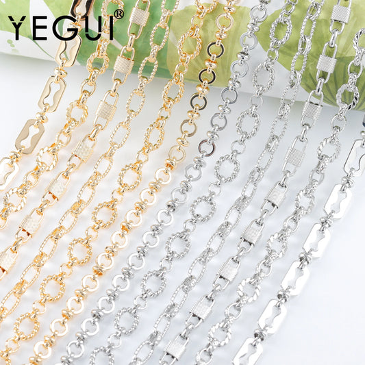 YEGUI C257, DIY-Kette, 18 Karat vergoldet, Kupfer, rhodiniert, Anhänger, Schmuckzubehör, Schmuckherstellung, DIY-Armbandkette, 1m/Los