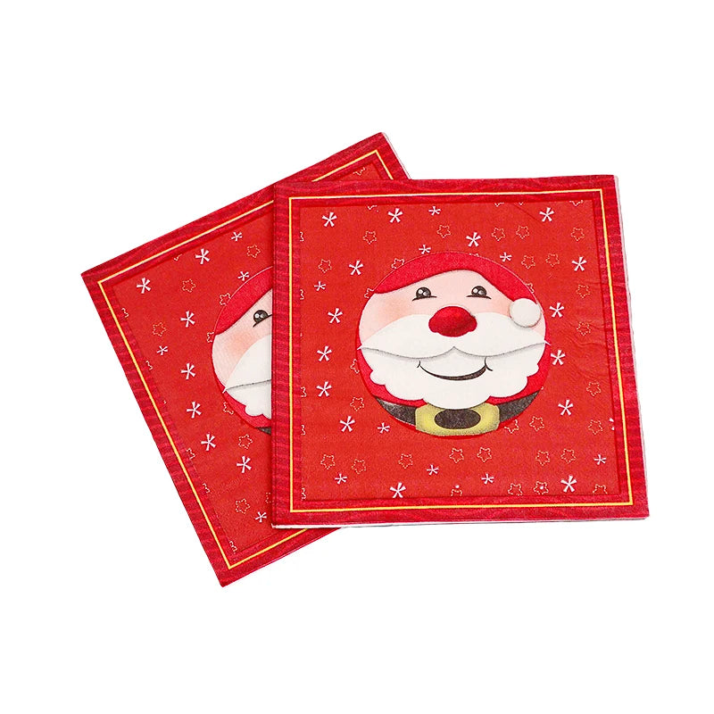 20pcs Christmas Paper Napkins Santa Claus Snowman Merry Christmas Decorations for Home New Year Disposable Tableware Supplies