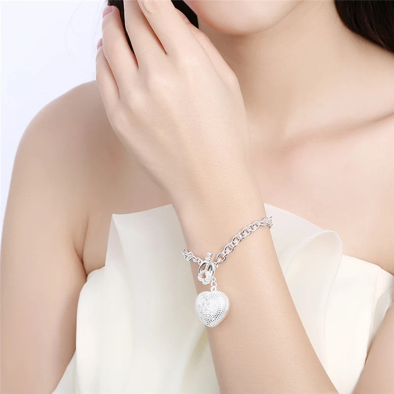 DOTEFFIL 925er Sterling Silber AAA Zirkonia Herz Armband Halskette Ring Set für Damen Hochzeit Verlobung Party Charm Schmuck