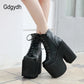 Gdgydh Chunky Heel Motorcycle Boots Women Platform Ankle Boots Lace Up Punk Cosplay Thick Sole Goth Girls Shoes Big Size 43