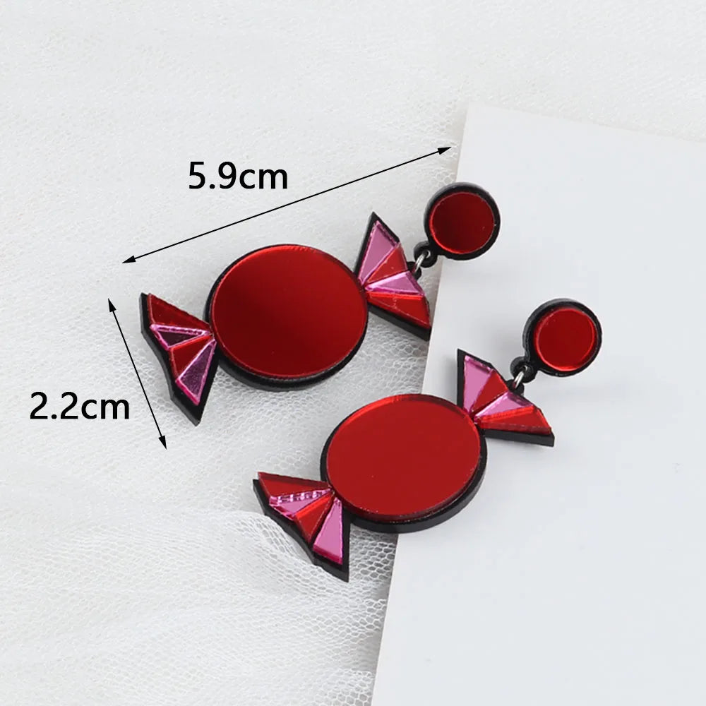 Neue Mode Gelb Blau Rot Bonbon Spiegel Acryl Ohrringe Für Frauen Lustige Süße Baumelohrringe Weihnachtsfeier Schmuck Geschenk