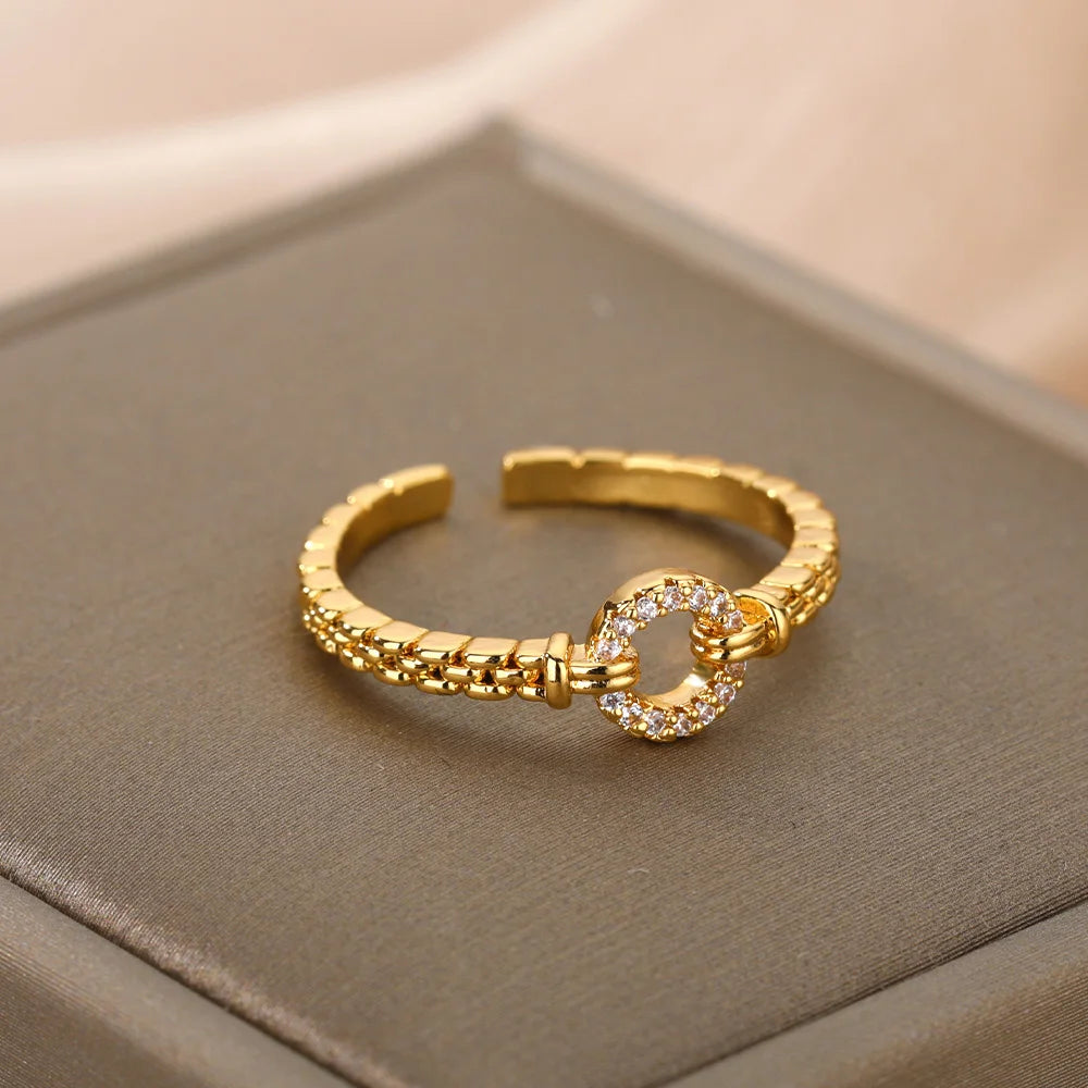 Zirkon-Rundringe für Frauen Punk-Rock-Kette Offener, verstellbarer Edelstahlring Accessoires Schmuck Geschenk Bijoux Femme