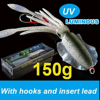 SUNMILE Angel-Gummiköder Tintenfisch 20g/60g/80g/100g/120g/150g Leuchtend/UV-Tintenfisch-Jig Angelköder für Meeresangeln Wobbler Köder
