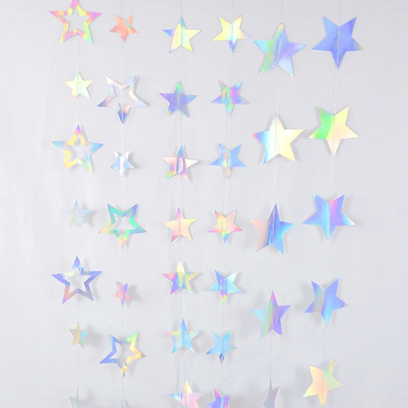 Laser Silber Papier Stern Girlande Banner Happy Birthday Party Dekoration Mädchen Junge Babyparty Hochzeit Wandbehang Dekor