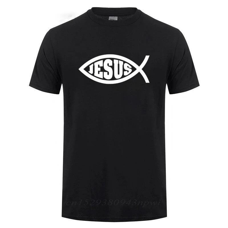 Jesus Fisch Christus bedrucktes T-Shirt für Männer und Frauen, christlicher Jesus-Glaube, inspirierende Mode-Marken-T-Shirts, T-Shirt Herren Kleidung