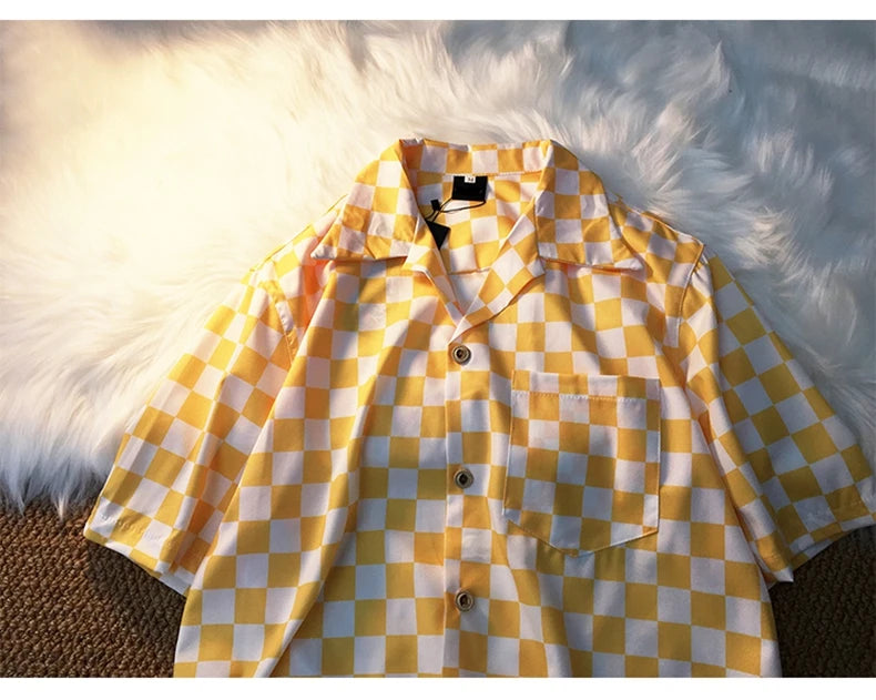 Casual Shirts Women Panelled Plaid Fashion Loose Couples Elegant All-match Summer Blouses Cool Girls Retro Students Chic Unisex