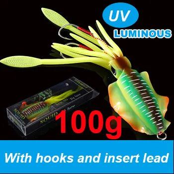 SUNMILE Angel-Gummiköder Tintenfisch 20g/60g/80g/100g/120g/150g Leuchtend/UV-Tintenfisch-Jig Angelköder für Meeresangeln Wobbler Köder
