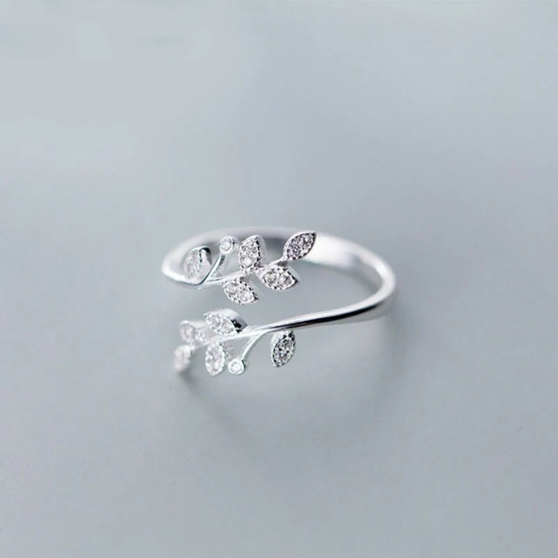 925 Sterling Silver Korean Zircon Leaf Shape Ring Female Index Finger Retro Fashion Handmade Jewelry Couple Gift