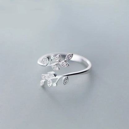925 Sterling Silver Korean Zircon Leaf Shape Ring Female Index Finger Retro Fashion Handmade Jewelry Couple Gift