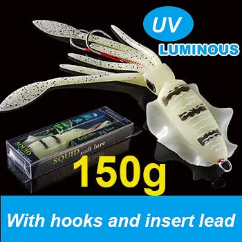 SUNMILE Angel-Gummiköder Tintenfisch 20g/60g/80g/100g/120g/150g Leuchtend/UV-Tintenfisch-Jig Angelköder für Meeresangeln Wobbler Köder