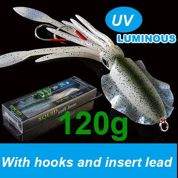 SUNMILE Angel-Gummiköder Tintenfisch 20g/60g/80g/100g/120g/150g Leuchtend/UV-Tintenfisch-Jig Angelköder für Meeresangeln Wobbler Köder