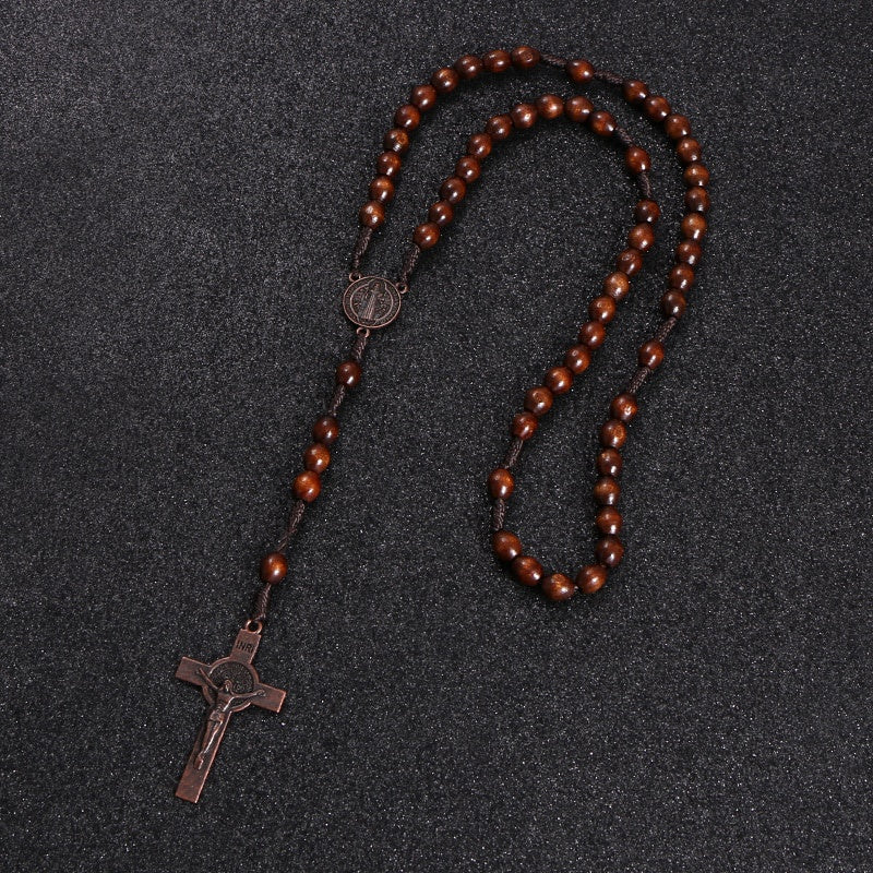 Christus Jesus Holzperlen 8mm Rosenkranzperlen Kreuz Autoanhänger Geflochtene Seilkette Halskette Religiöser Orthodoxer Gebetsschmuck