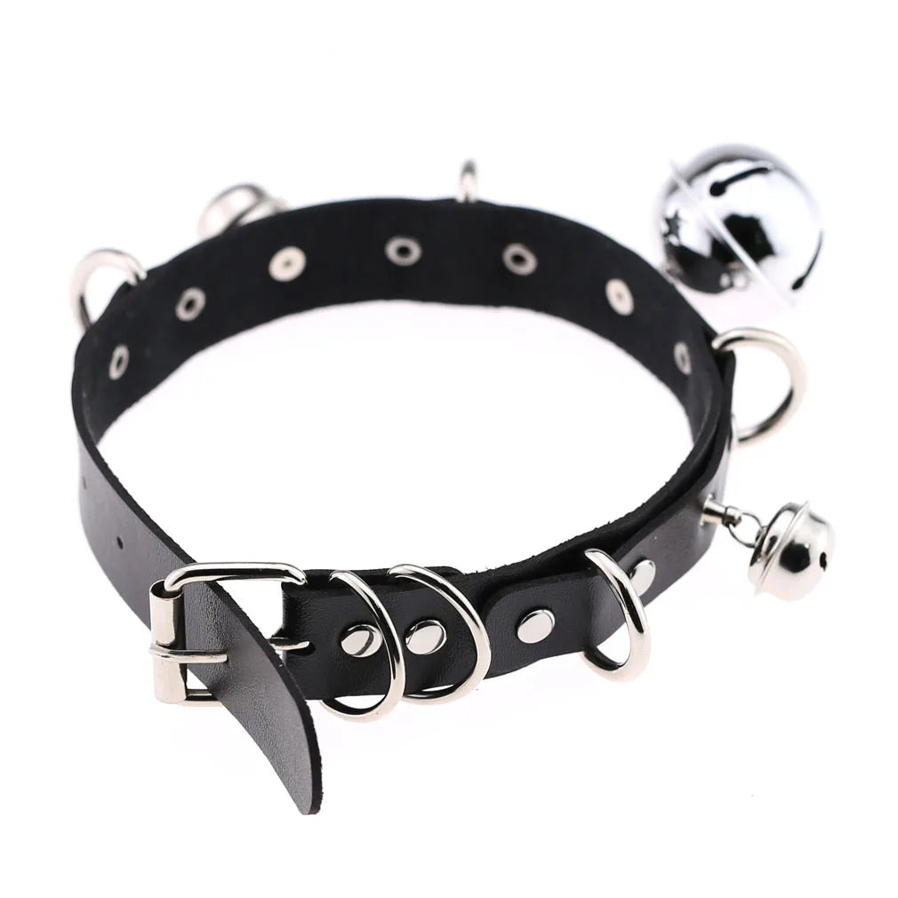 Big Bell Choker Collar For Women Girls Necklace  Metal Leather Chocker Goth Anime Cosplay Jewelry Accessories