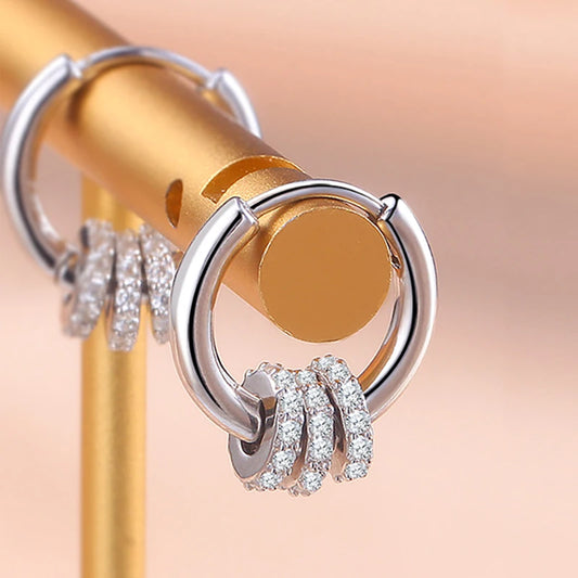 Ohrringe aus echtem 925er Sterlingsilber, zierliche kleine, mit Zirkonia besetzte runde Creolen für Frauen, goldene Ohrringe, Schmuck
