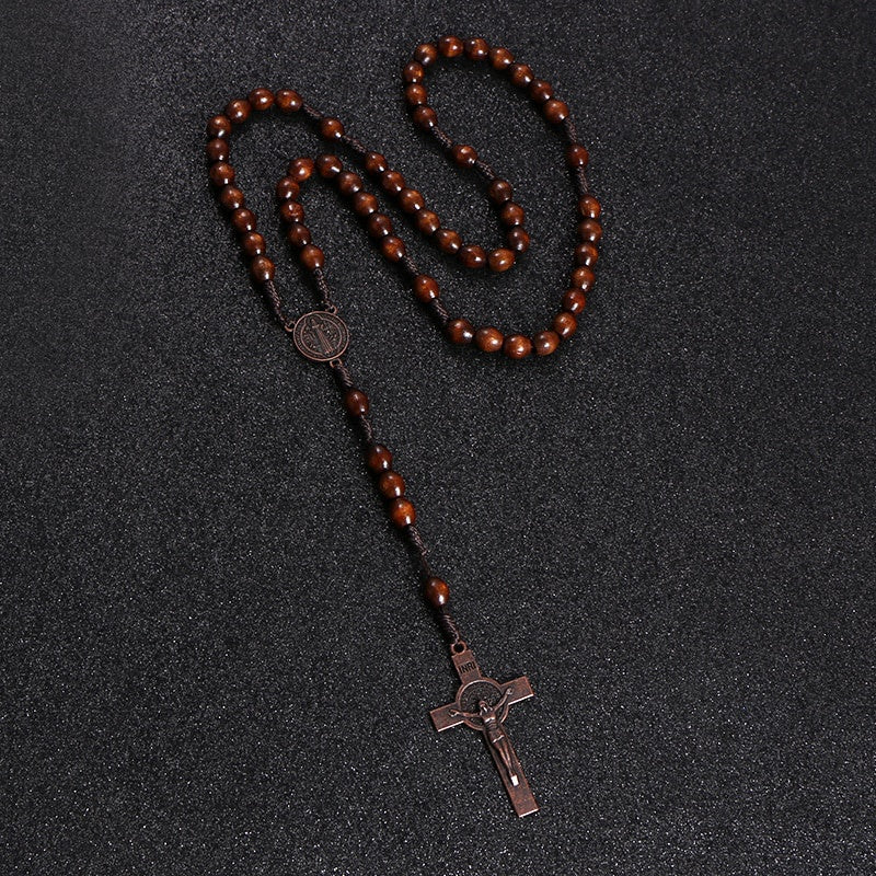 Christus Jesus Holzperlen 8mm Rosenkranzperlen Kreuz Autoanhänger Geflochtene Seilkette Halskette Religiöser Orthodoxer Gebetsschmuck