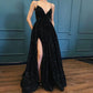 Maßgeschneiderte schwarze V-Ausschnitt Ballkleider Abendkleider Vestido De Noiva Sereia Robe De Soiree Formelle sexy Seitennaht Spaghettiträger