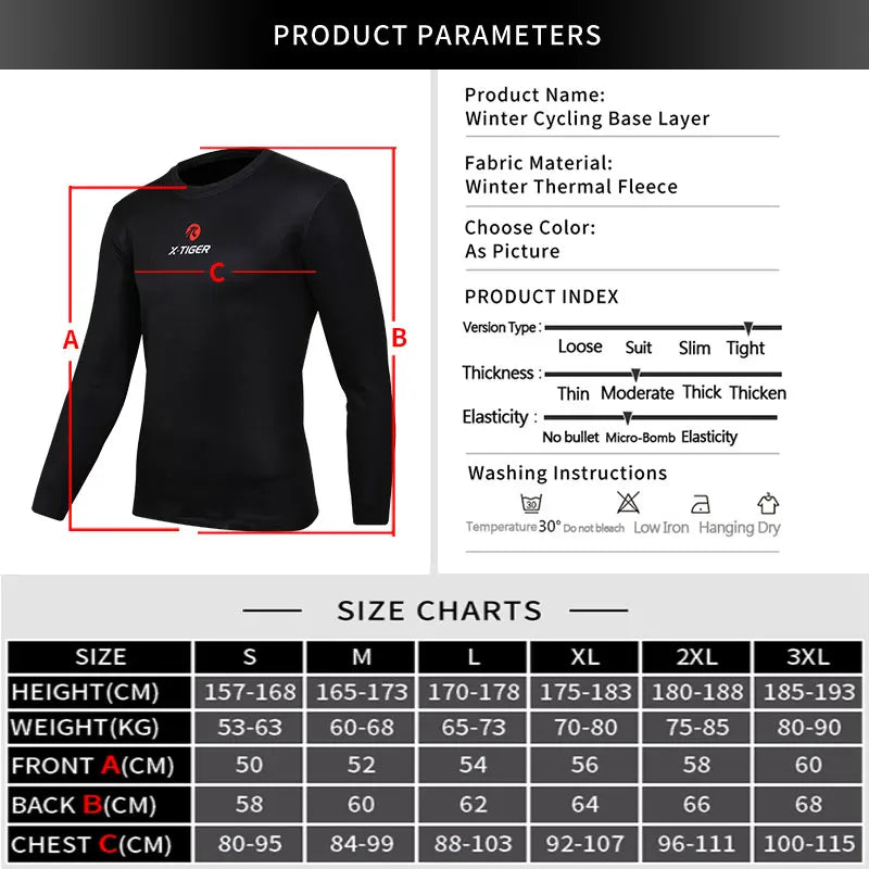 X-TIGER Winter Fahrrad Unterhemd Langarm Warme Fahrrad Unterwäsche Fleece Sport Radtrikot Hält Warm Rennrad Shirt