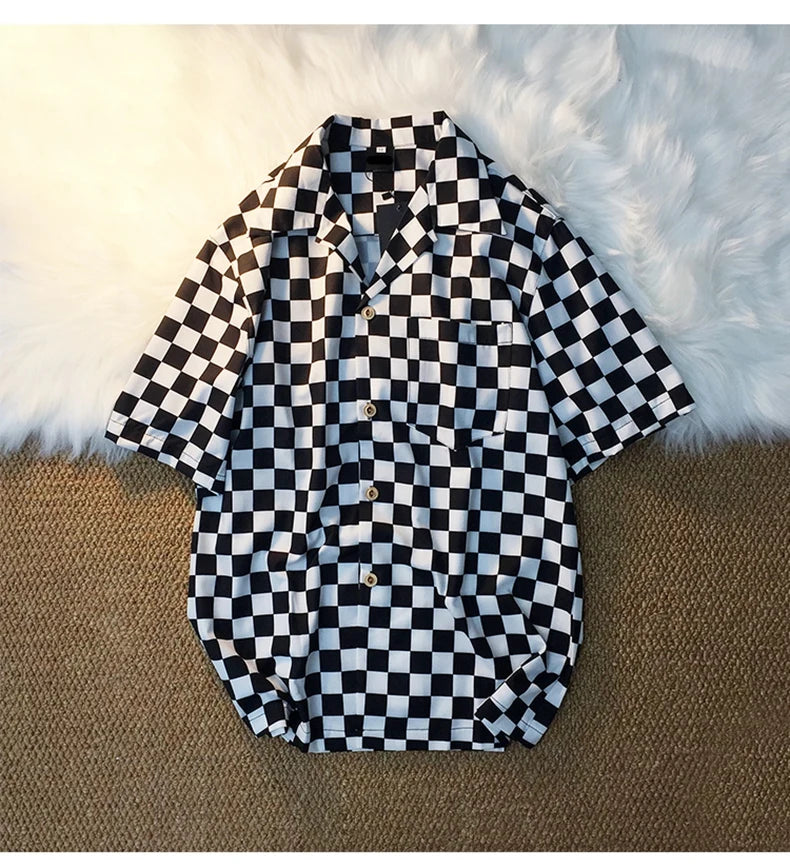 Casual Shirts Women Panelled Plaid Fashion Loose Couples Elegant All-match Summer Blouses Cool Girls Retro Students Chic Unisex