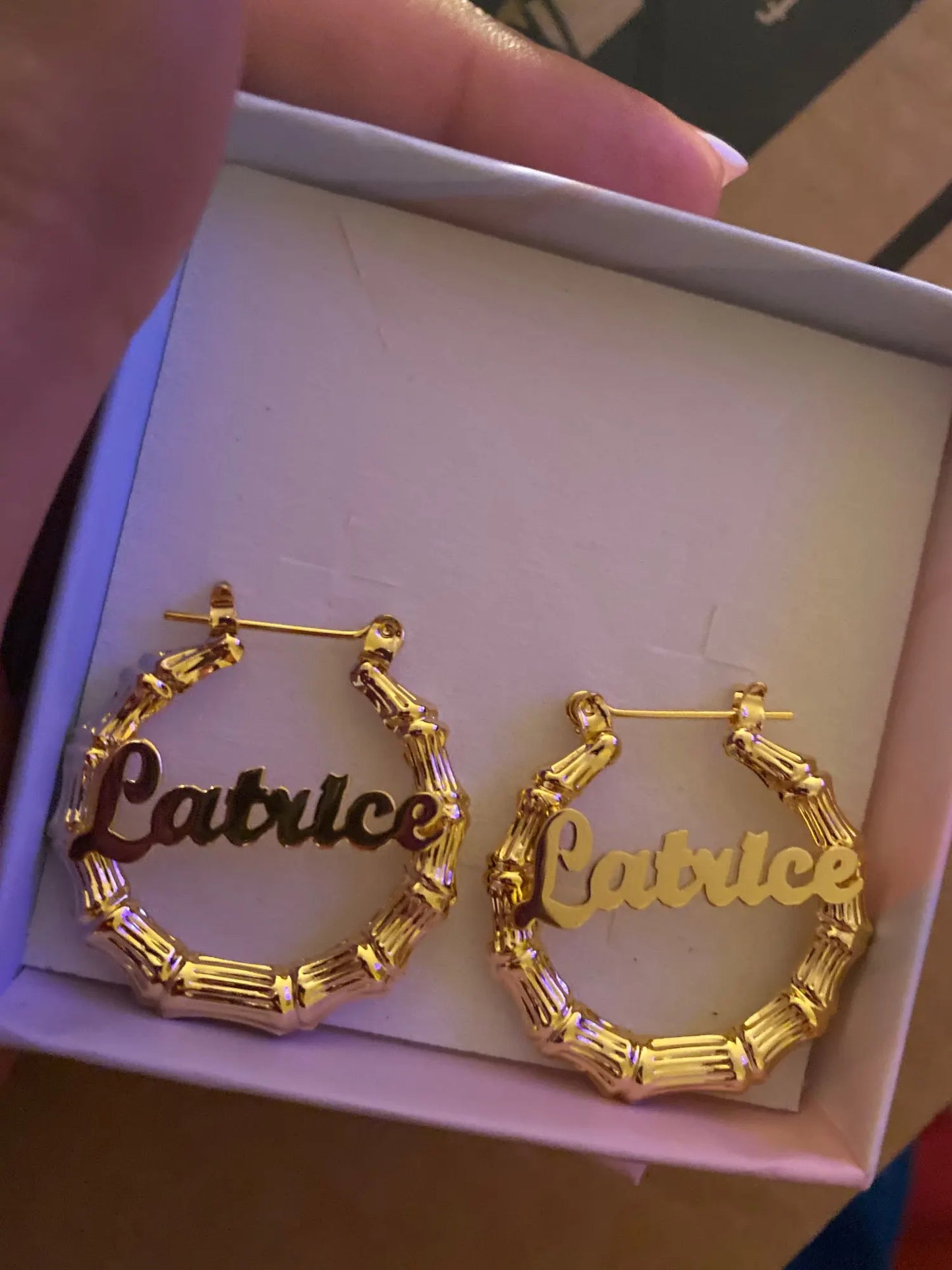 DOREMI Stainless Steel Bamboo Hoop Earrings Customize Name Earrings Bamboo Style Custom Hoop Earring With Statement Words Number
