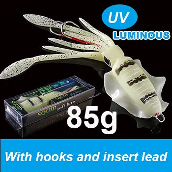 SUNMILE Angel-Gummiköder Tintenfisch 20g/60g/80g/100g/120g/150g Leuchtend/UV-Tintenfisch-Jig Angelköder für Meeresangeln Wobbler Köder