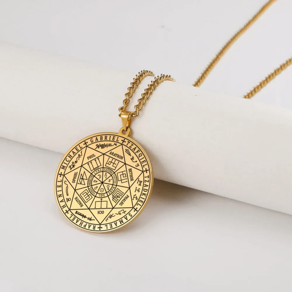 Dawapara 7 Archangels Sigil Necklaces Pentacle Magical Amulet Michaelmas Lucky Protection Supernatural Talisman Necklace