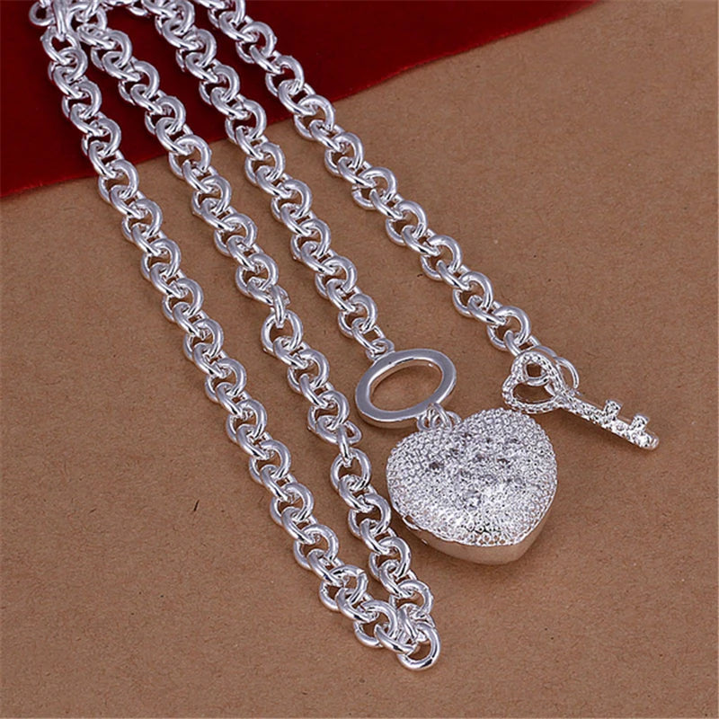 DOTEFFIL 925er Sterling Silber AAA Zirkonia Herz Armband Halskette Ring Set für Damen Hochzeit Verlobung Party Charm Schmuck