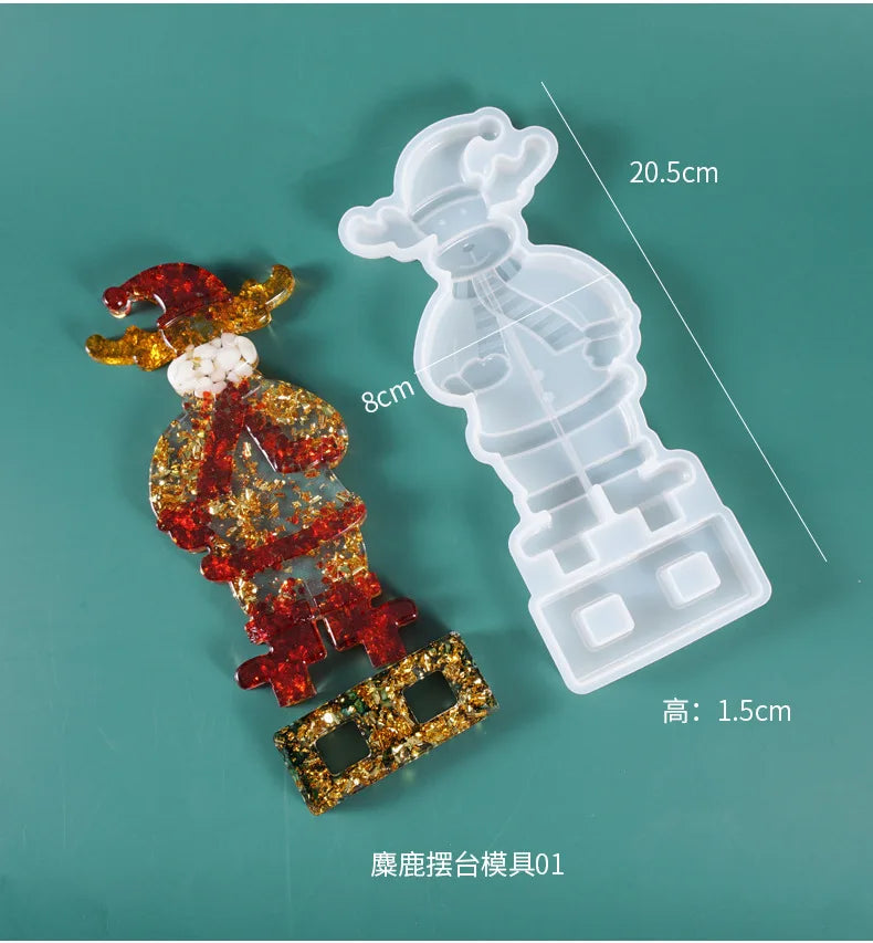 2024 DIY Weihnachts-Set Harzform Silikon Weihnachtsbaum Schneemann Transparent Epoxidharz Ornamente für handgemachte Dekoration