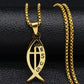 Ichthys Jesus Fisch Kreuz Christus Gott Anhänger Halskette für Frauen Männer Edelstahl Goldfarbe Christliche Kette Schmuck N1482S02