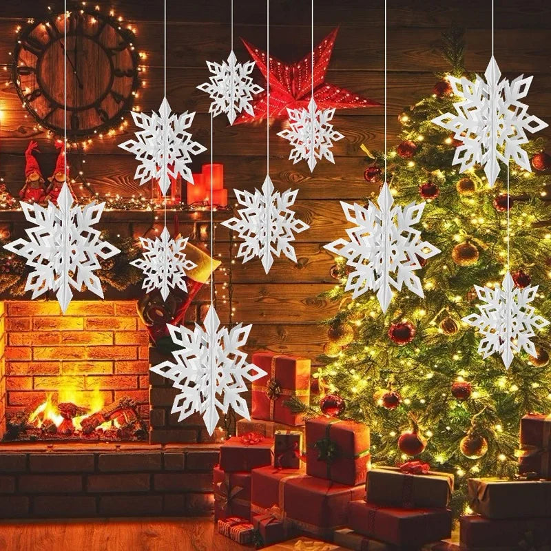 3D Künstliche Schneeflocken Papiergirlande Banner Weihnachtsdekorationen für Zuhause Winter Geburtstagsfeier Falscher Schnee Neujahrsornamente