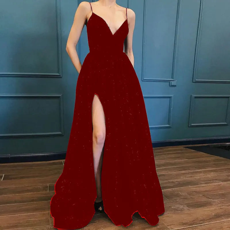 Maßgeschneiderte schwarze V-Ausschnitt Ballkleider Abendkleider Vestido De Noiva Sereia Robe De Soiree Formelle sexy Seitennaht Spaghettiträger