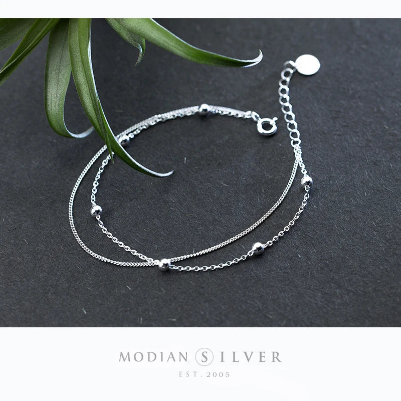 Modian Fashion einfache Perlenketten-Armbänder für Frauen, 100% 925 Sterling Silber, klassisches Charm-Armband, S925 Silberschmuck