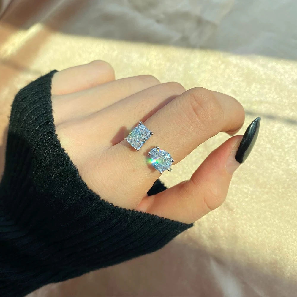 Wong Rain 100% 925 Sterling Silver Emerald Cut Created Moissanite Gemstone Wedding Party Open Ring Fine Jewelry Christmas Gifs