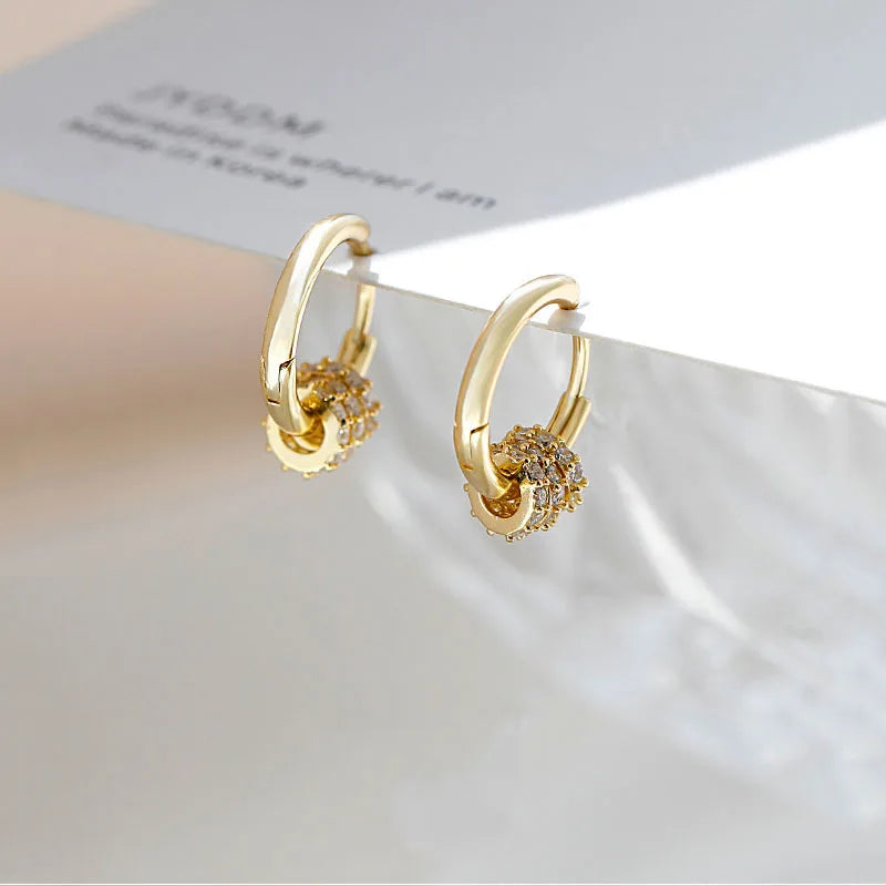 Authentic 925 Sterling Silver Dainty Small Zircon Inlaid Round Circle Hoop Earrings for Women Gold Earrrings Jewelry
