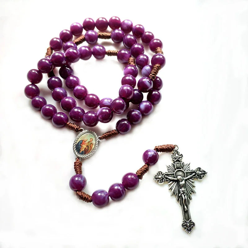 Jungfrau Maria Unsere Liebe Frau Y-Halskette Lila Rosenkranz Halskette Kruzifix Kreuz Jesus Christus Religiöser Schmuck Kommunion Konfirmation Geschenk