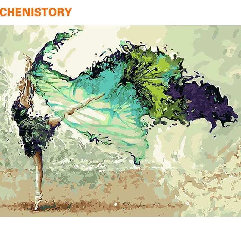 CHENISTORY Rahmenlose Malerei & Kalligraphie Tänzerin DIY Malen nach Zahlen Modernes Wandbild Einzigartiges Geschenk für Heimdekoration 60x75