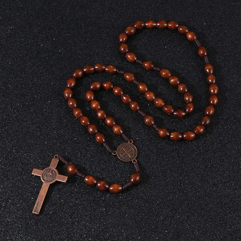Christus Jesus Holzperlen 8mm Rosenkranzperlen Kreuz Autoanhänger Geflochtene Seilkette Halskette Religiöser Orthodoxer Gebetsschmuck