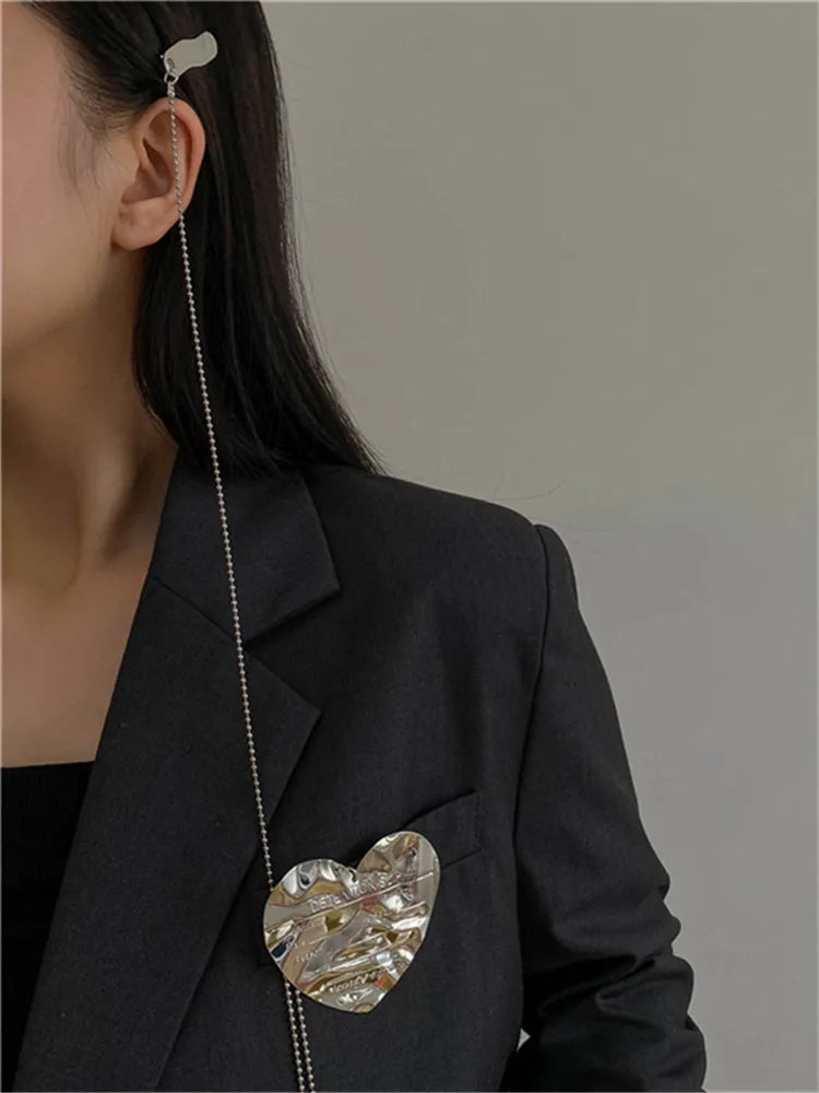 YANGLIUJIA Metal Heart Chain Brooch Personality Fashion Tassel Lovers Suit Accessories Christmas Gift